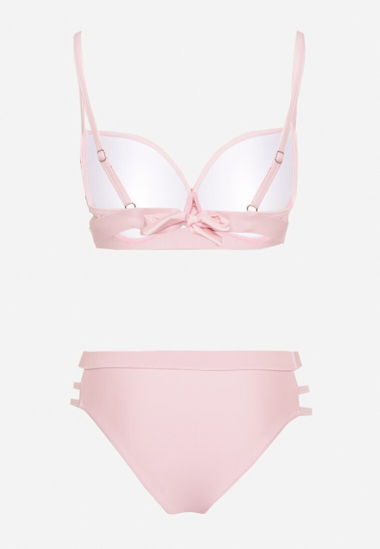 rosse line Bikini roz deschis Sutien cu legătură și chiloți figi decorați cu decupaje Kinelena