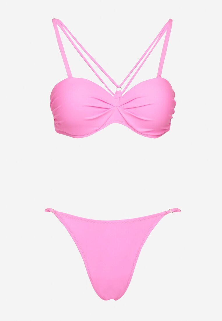 rosse line Bikini roz pal Sutien cu benzi decorative și Chiloți Fadeleine