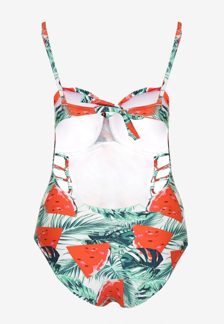 rosse line Costum de baie Alb-Verde cu Motiv Frunze și Legătură Nevalitfe