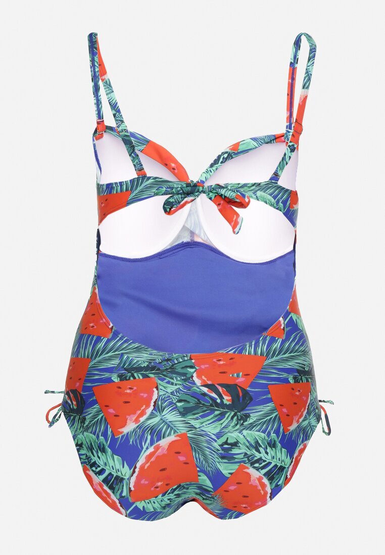 rosse line Costum de baie Albastru-Roșu cu Model Frunze și Legătură Nevalitfe