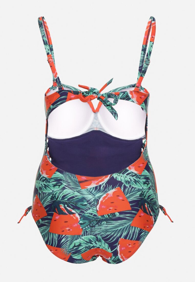 rosse line Costum de baie Bleumarin-Roșu cu model frunze și legătură Nevalitfe