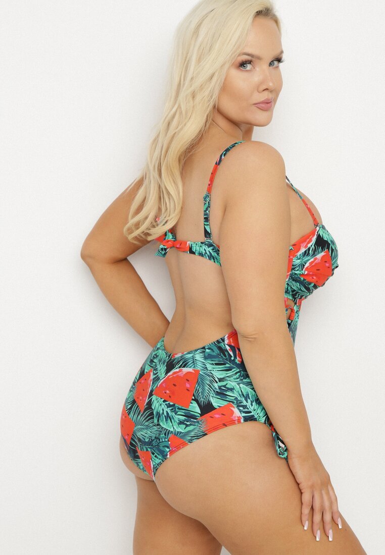 rosse line Costum de baie Verde-Roșu cu Motiv Frunze și Legătură Nevalitfe