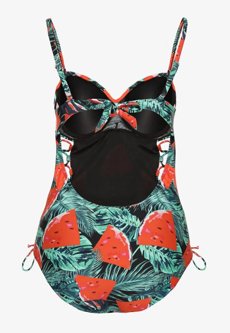 rosse line Costum de baie Verde-Roșu cu Motiv Frunze și Legătură Nevalitfe
