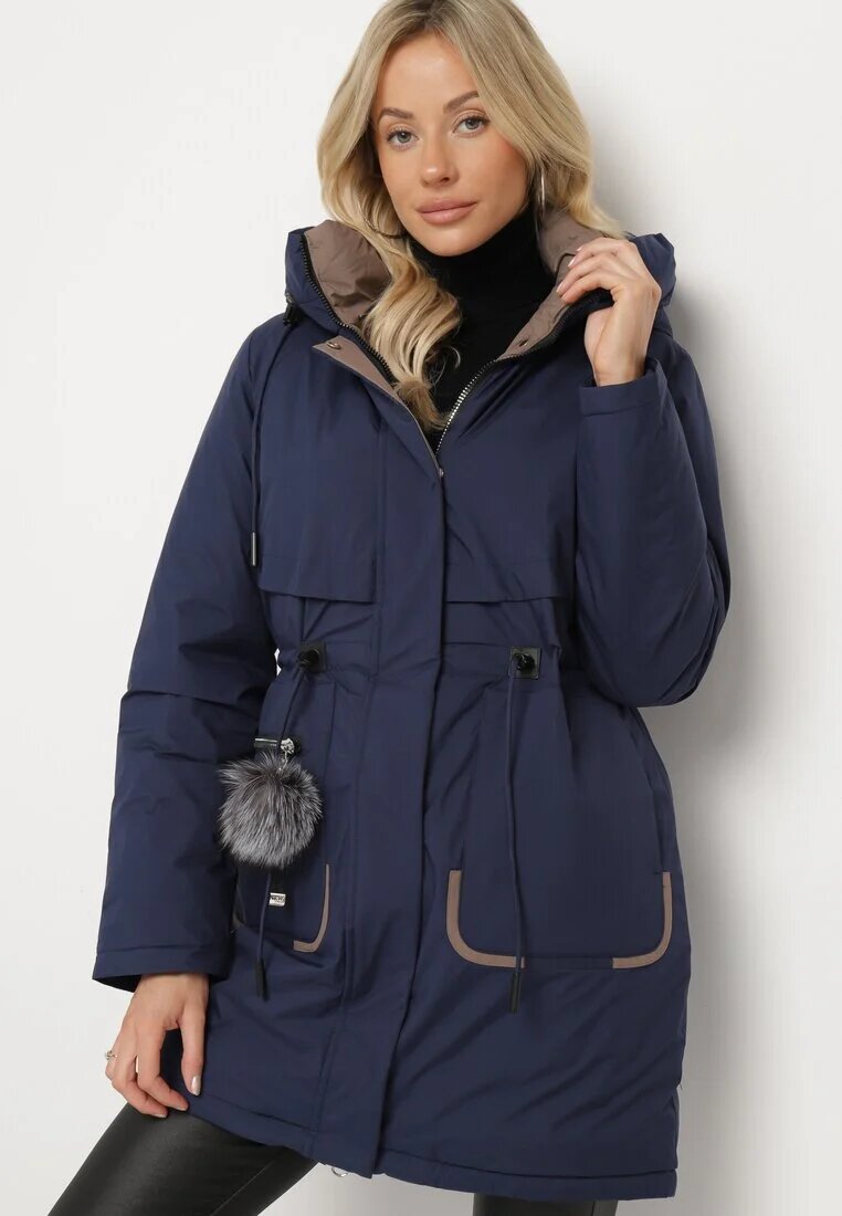 rosse line Geacă Parka bleumarin cu glugă și pandantiv decorativ strânsă în talie Zerilie