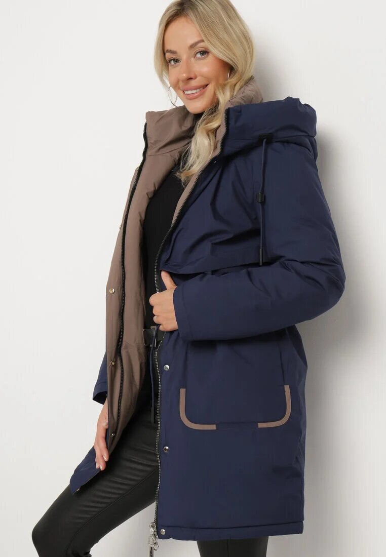 rosse line Geacă Parka bleumarin cu glugă și pandantiv decorativ strânsă în talie Zerilie