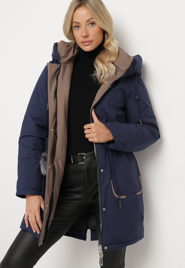 rosse line Geacă Parka bleumarin cu glugă și pandantiv decorativ strânsă în talie Zerilie