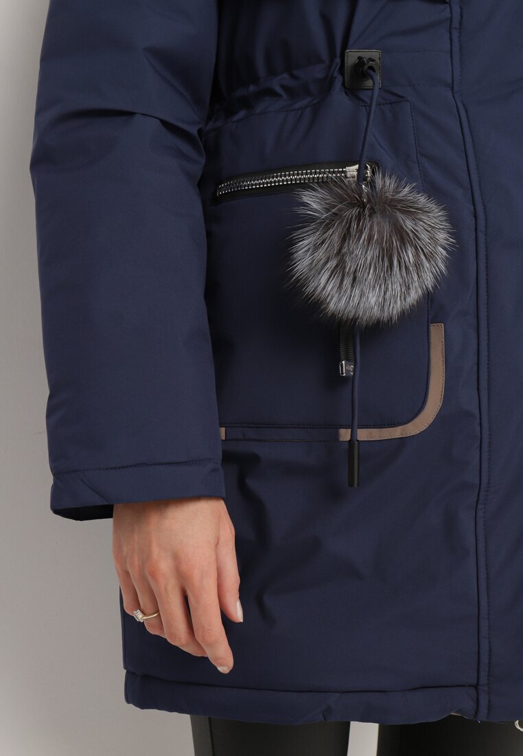rosse line Geacă Parka bleumarin cu glugă și pandantiv decorativ strânsă în talie Zerilie