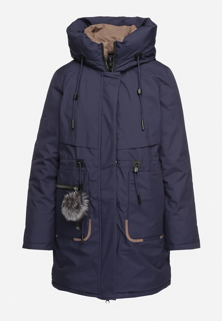 rosse line Geacă Parka bleumarin cu glugă și pandantiv decorativ strânsă în talie Zerilie