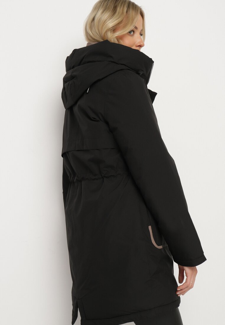 rosse line Geacă Parka Neagră cu Glugă și Breloc Decorativ Ajustabilă în Talie Zerilie