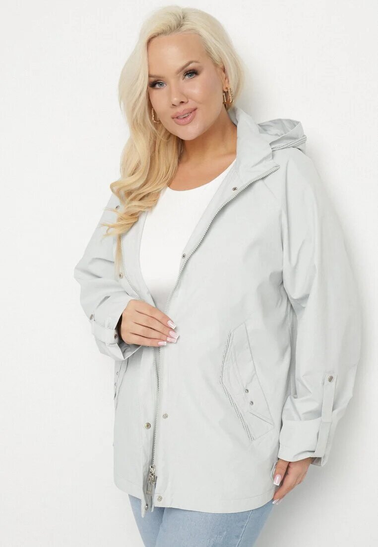 rosse line Geacă Windbreaker Verde deschis cu Mâneci Rulate și Glugă Detașabilă Adivlis