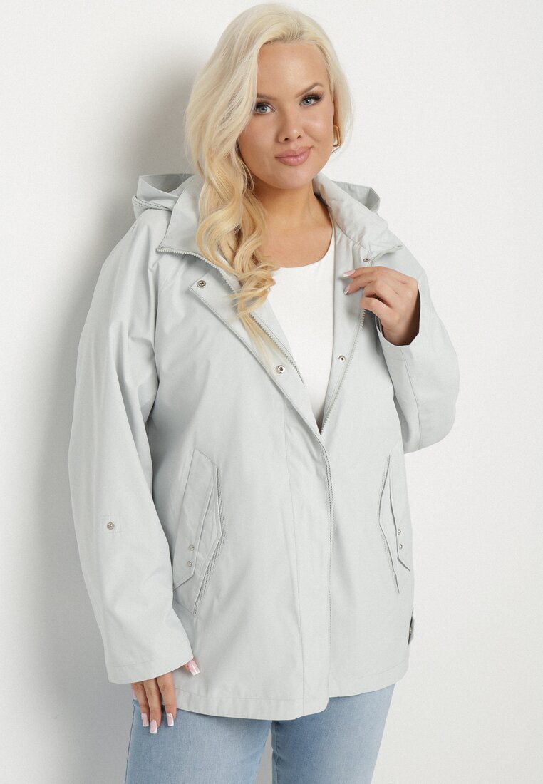 rosse line Geacă Windbreaker Verde deschis cu Mâneci Rulate și Glugă Detașabilă Adivlis