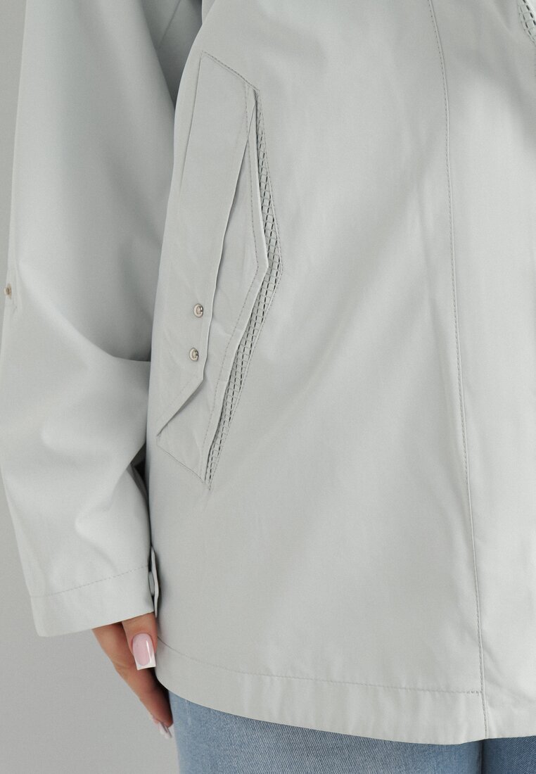 rosse line Geacă Windbreaker Verde deschis cu Mâneci Rulate și Glugă Detașabilă Adivlis