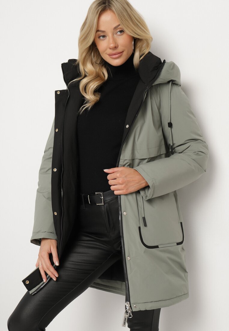 rosse line Jachetă Parka Verde cu Glugă și Pandantiv Decorativ Strânsă în Talie Zerilie