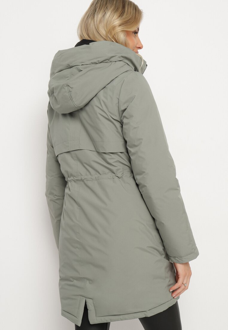 rosse line Jachetă Parka Verde cu Glugă și Pandantiv Decorativ Strânsă în Talie Zerilie