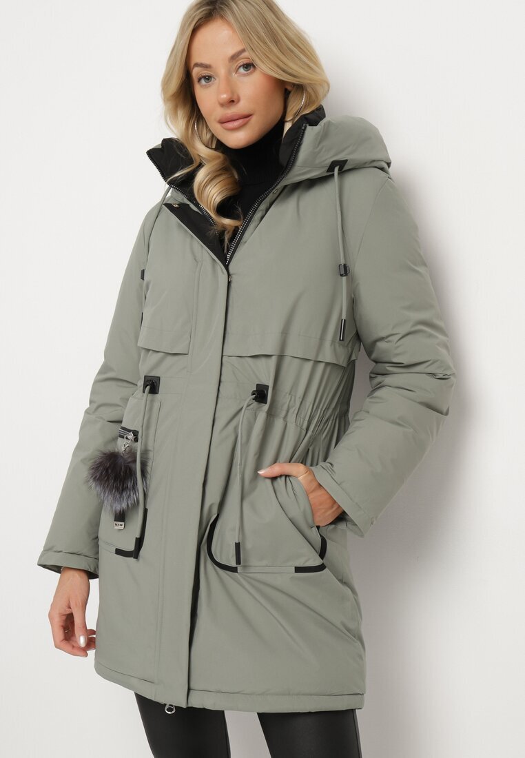 rosse line Jachetă Parka Verde cu Glugă și Pandantiv Decorativ Strânsă în Talie Zerilie