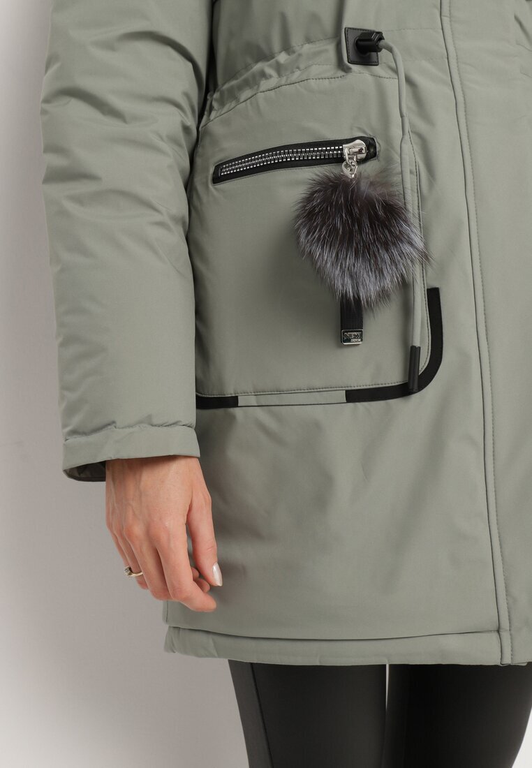 rosse line Jachetă Parka Verde cu Glugă și Pandantiv Decorativ Strânsă în Talie Zerilie