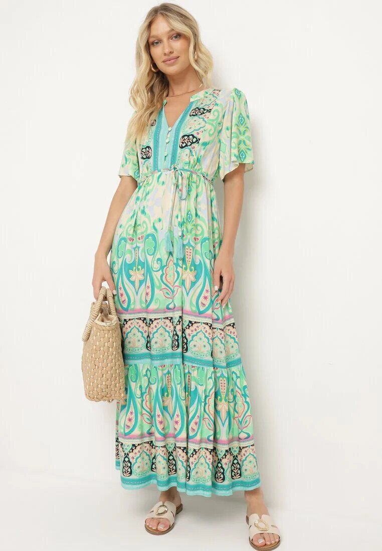 rosse line Rochie din viscoză verde Boho cu nasturi cu curea din material în talie Dimovana