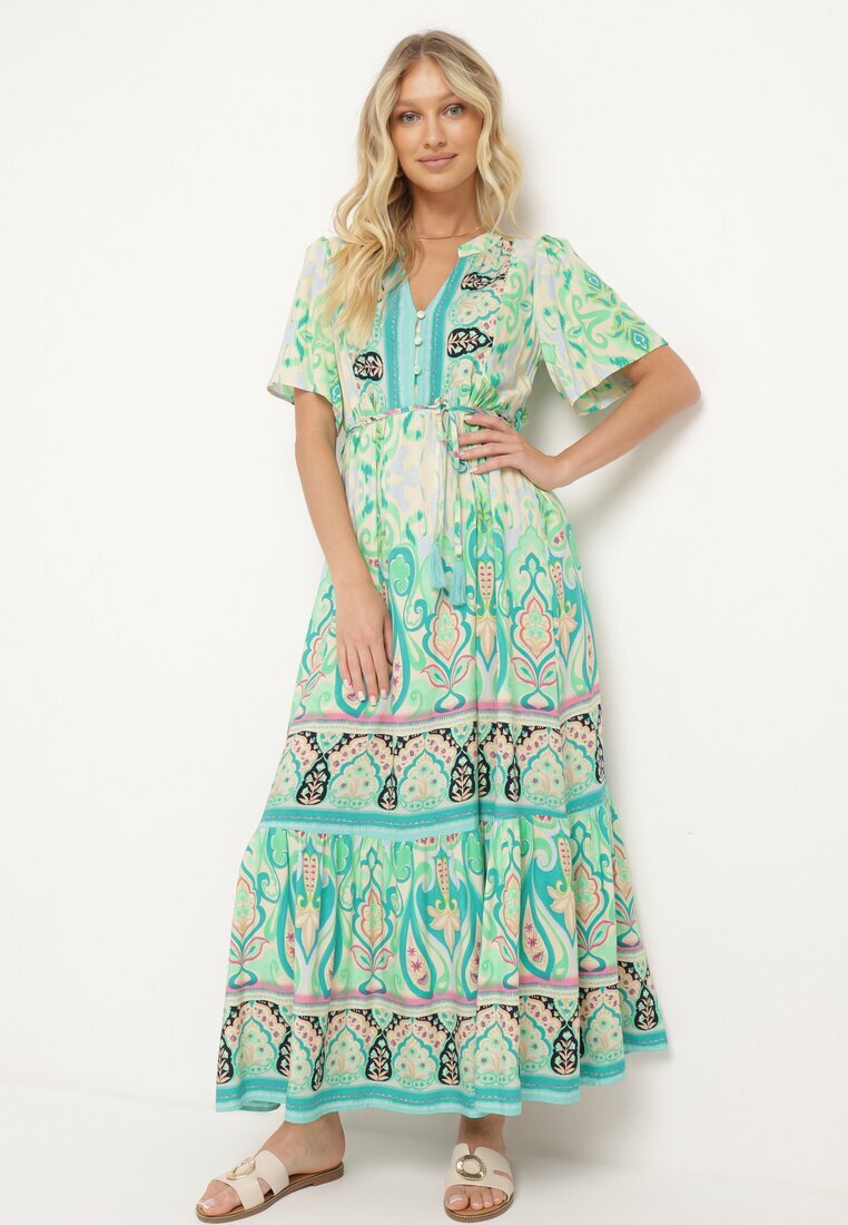 rosse line Rochie din viscoză verde Boho cu nasturi cu curea din material în talie Dimovana