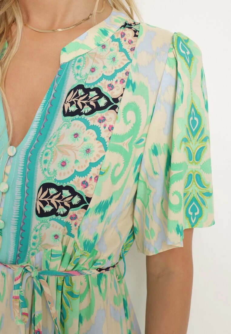 rosse line Rochie din viscoză verde Boho cu nasturi cu curea din material în talie Dimovana