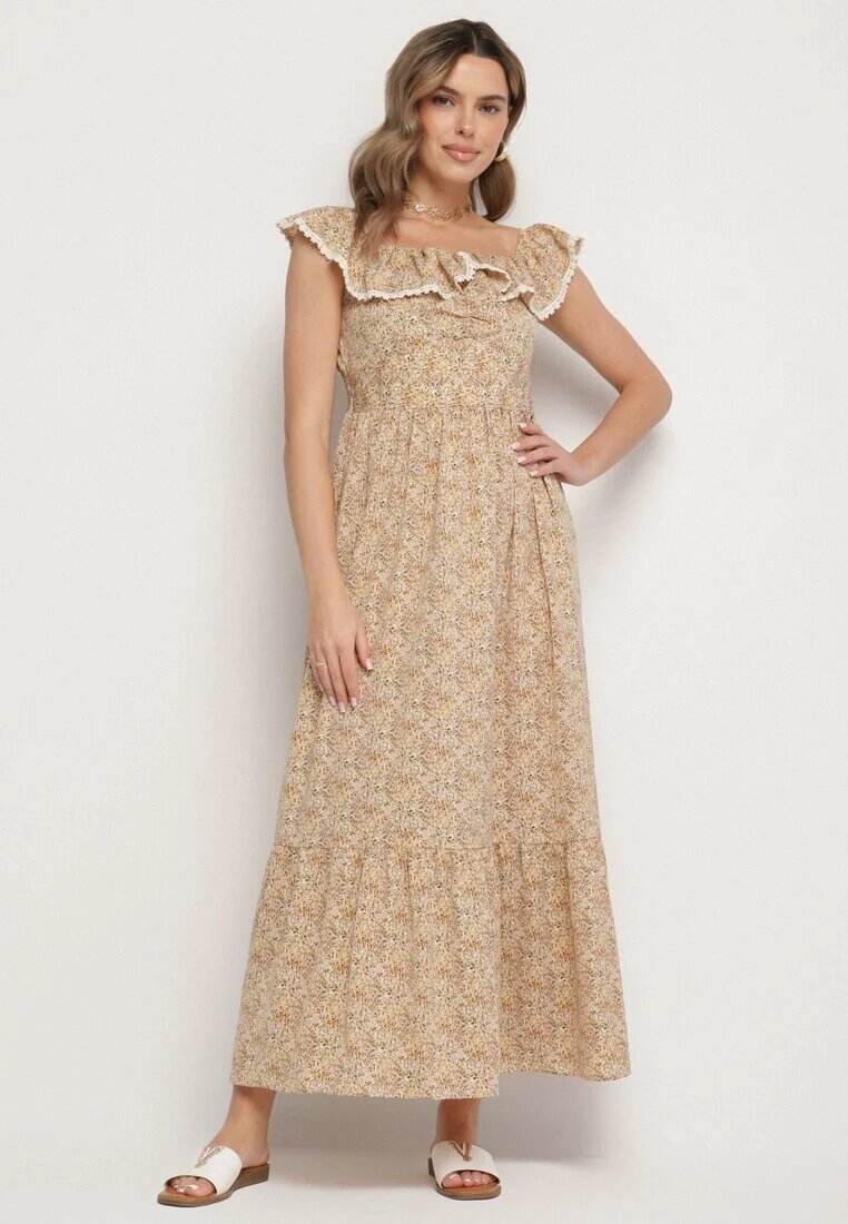 rosse line Rochie Galbenă Decorată cu Volane Folirae