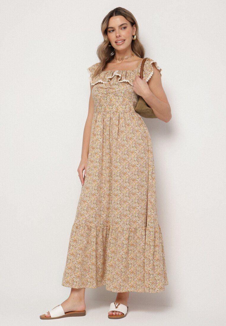 rosse line Rochie Galbenă Decorată cu Volane Folirae