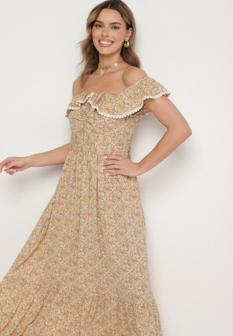 rosse line Rochie Galbenă Decorată cu Volane Folirae