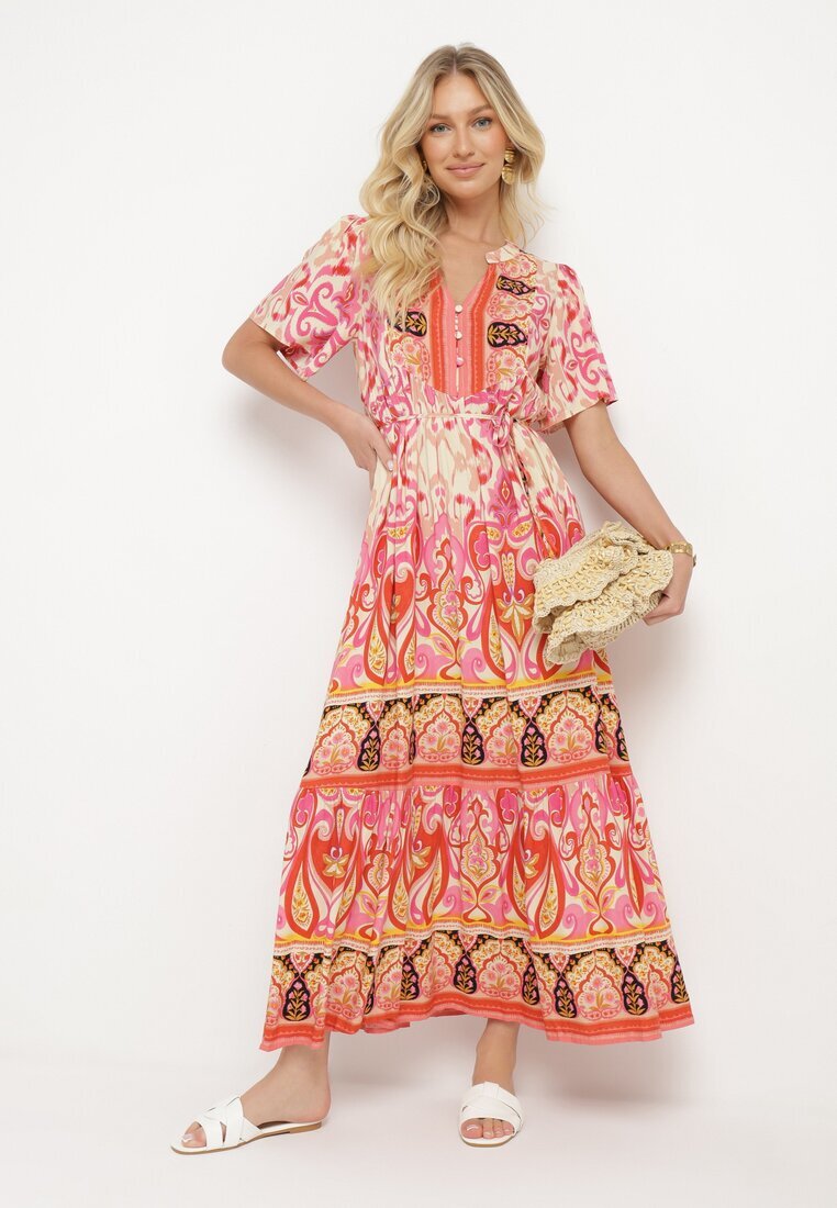 rosse line Rochie Roșie Din viscoză Boho Cu nasturi Cu curea din material în talie Dimovana