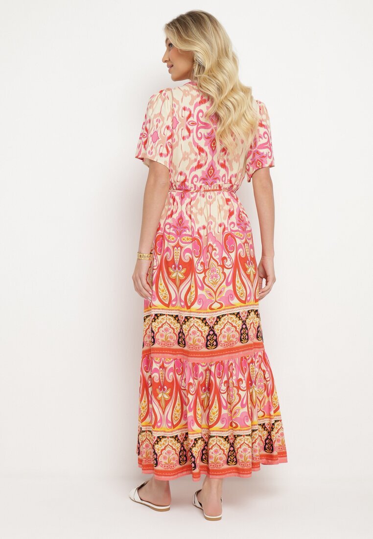 rosse line Rochie Roșie Din viscoză Boho Cu nasturi Cu curea din material în talie Dimovana