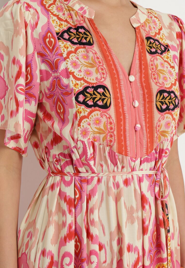 rosse line Rochie Roșie Din viscoză Boho Cu nasturi Cu curea din material în talie Dimovana