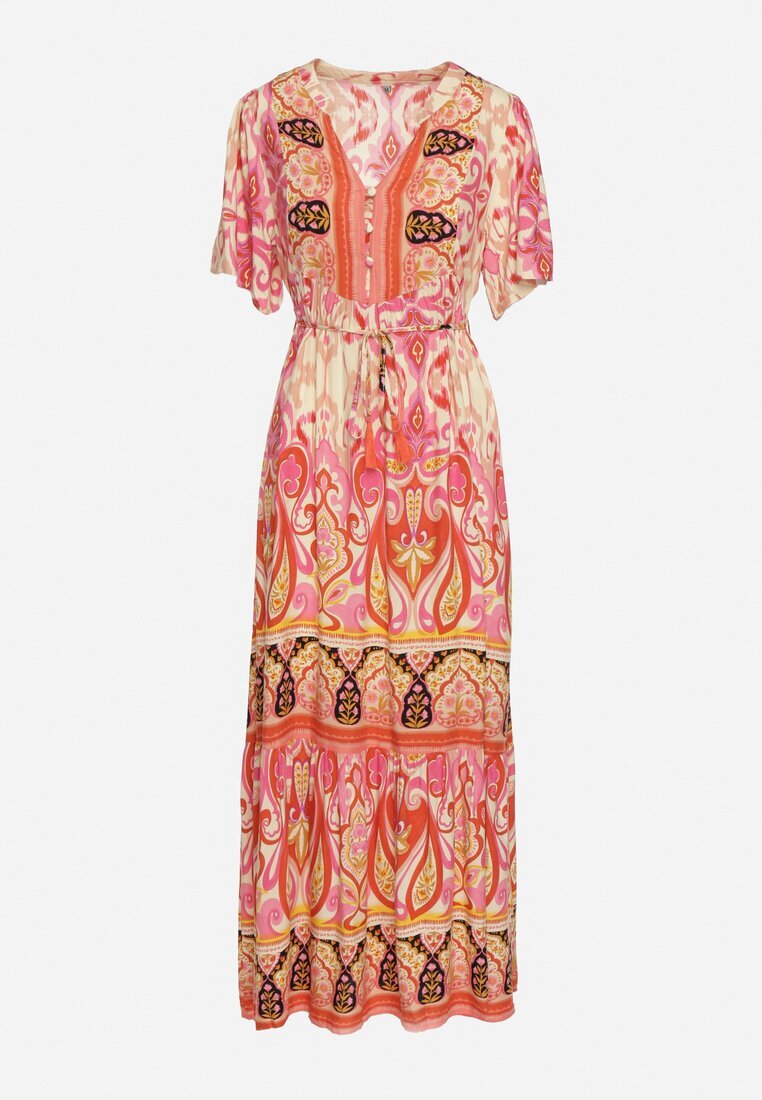 rosse line Rochie Roșie Din viscoză Boho Cu nasturi Cu curea din material în talie Dimovana