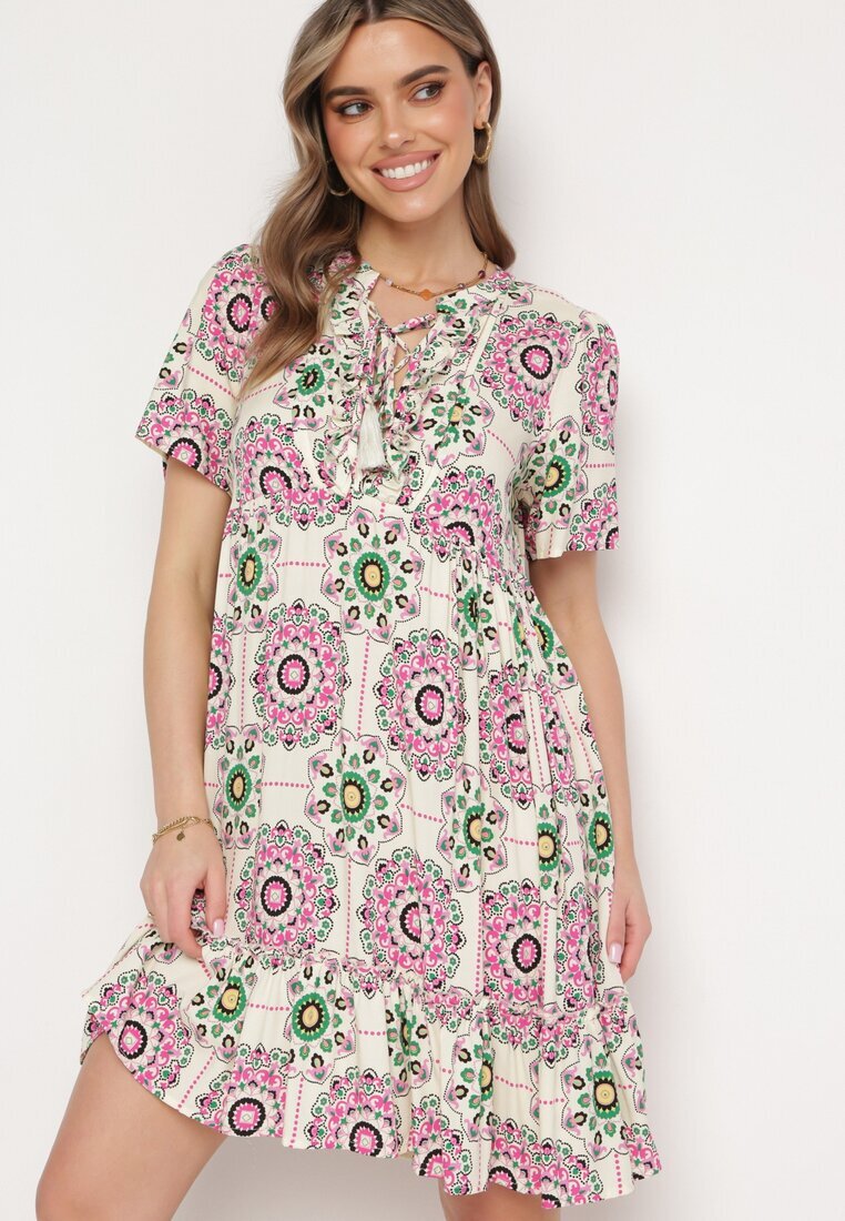 rosse line Rochie Roz Boho din Viscoză cu Croială Cloș Wiadena