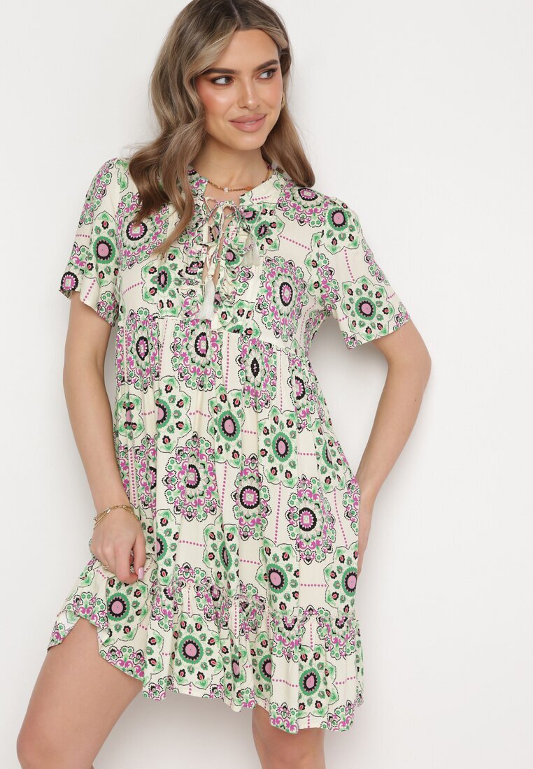 rosse line Rochie Verde Boho din Viscoză cu croială evazată Wiadena