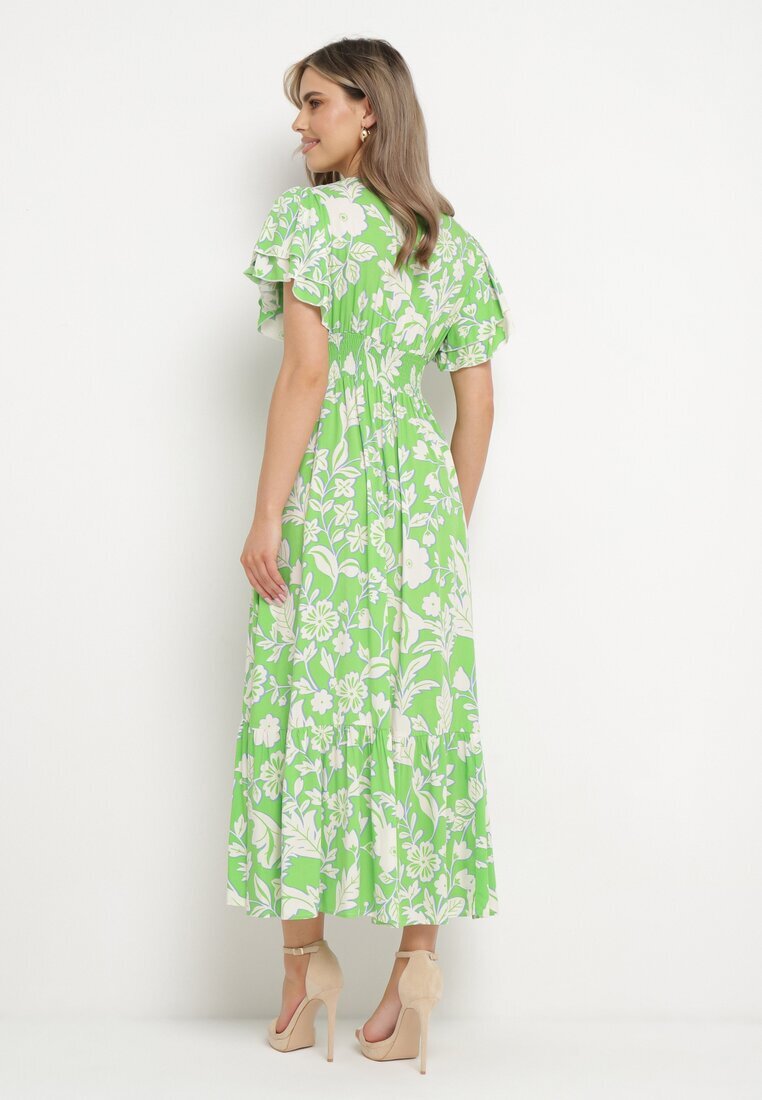 rosse line Rochie Verde deschis din viscoză cloș cu legătură decorativă și panglică din dantelă cu elastic în talie Lalmarie