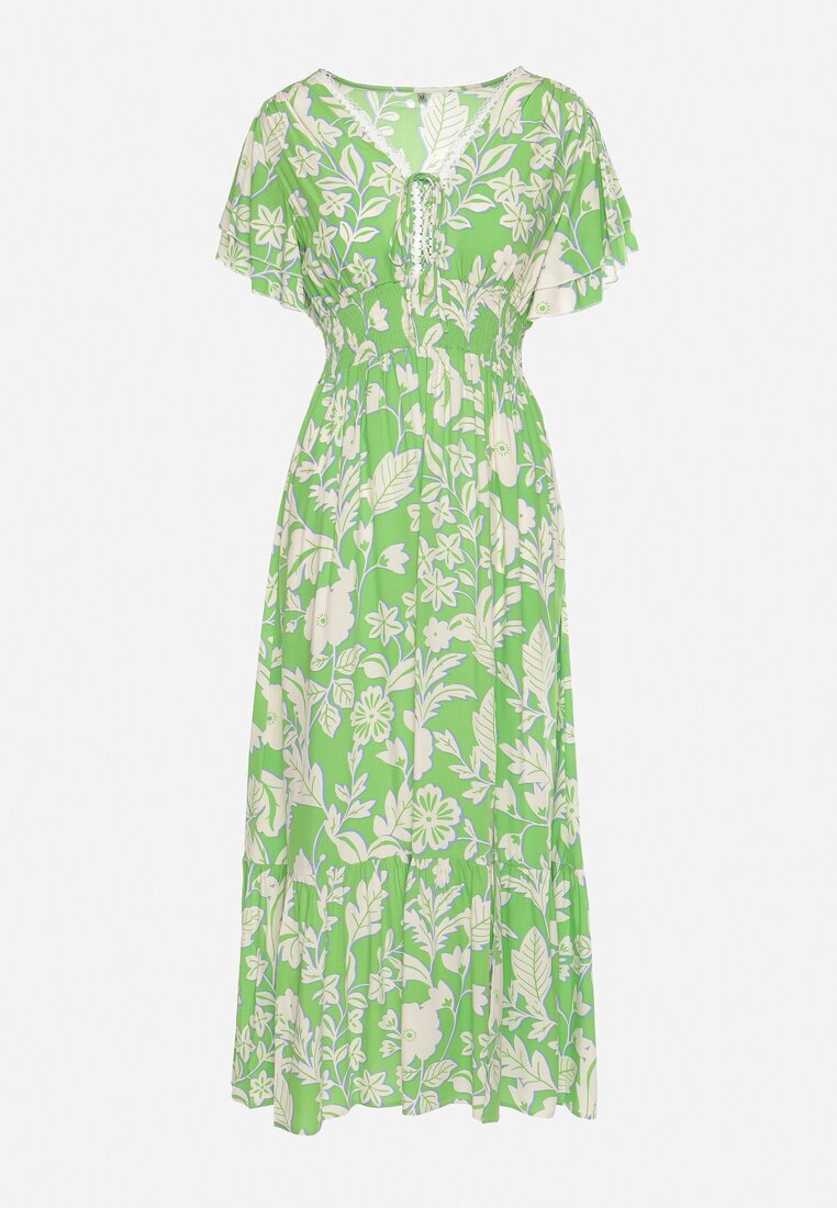 rosse line Rochie Verde deschis din viscoză cloș cu legătură decorativă și panglică din dantelă cu elastic în talie Lalmarie