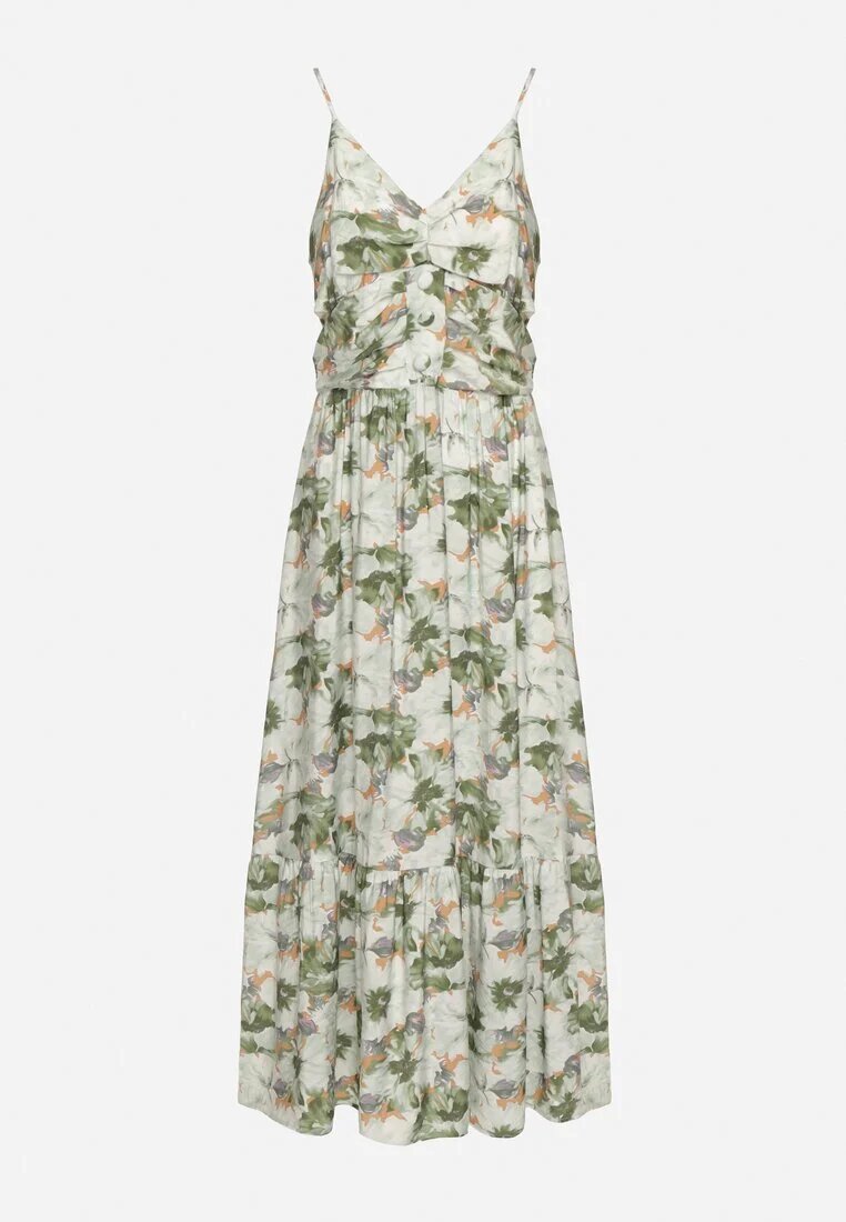 rosse line Rochie Verde deschis Florală cu bretele reglabile cu crăpături și nasturi decorativi Dimllie