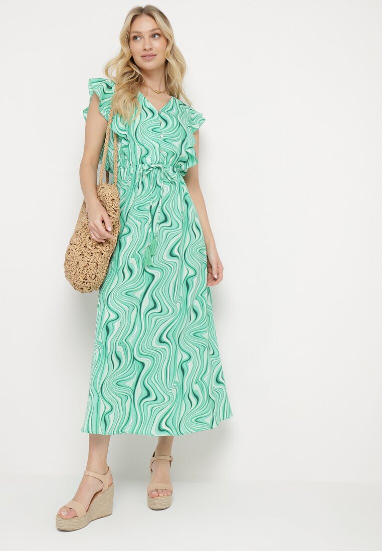 rosse line Rochie Verde deschis Încheiată cu nasturi Cu elastic în talie și volane Keltella
