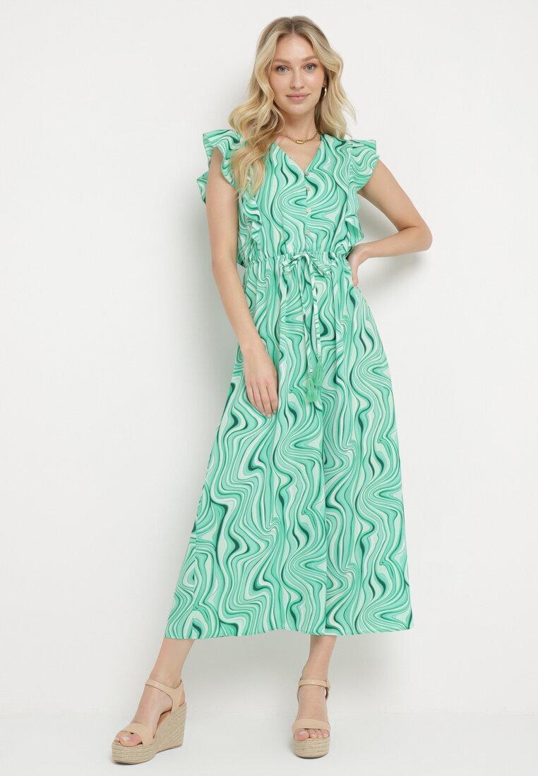 rosse line Rochie Verde deschis Încheiată cu nasturi Cu elastic în talie și volane Keltella