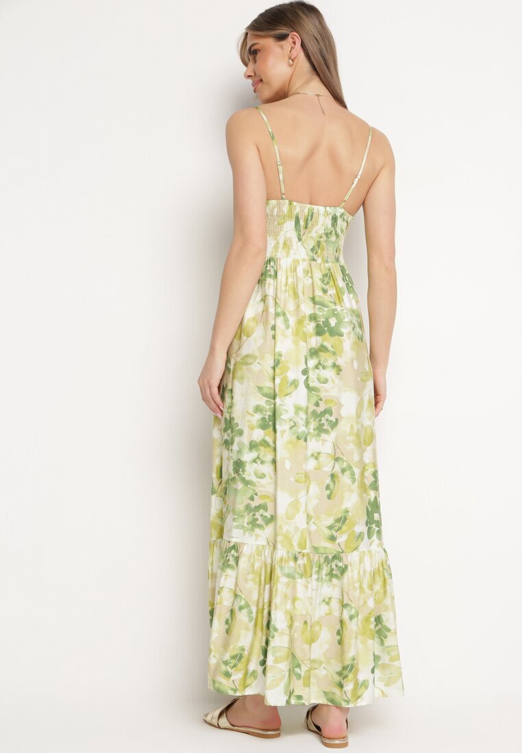 rosse line Rochie Verde din Viscoză și Bumbac Evazată cu Imprimeu Floral și Legătură Decorativă Wiama