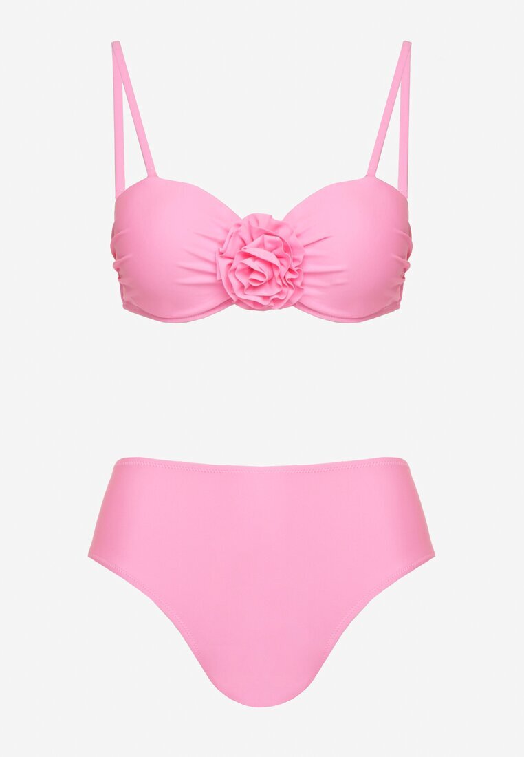 rosse line Sutien Bikini Roz pal cu floare 3D și Chiloți tip slip Telanea