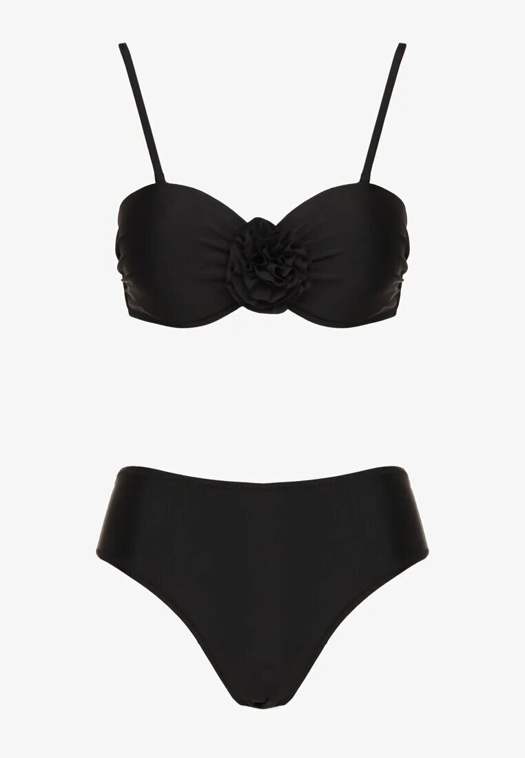 rosse line Sutien de bikini negru cu floare 3D și chiloți tip figi Telanea