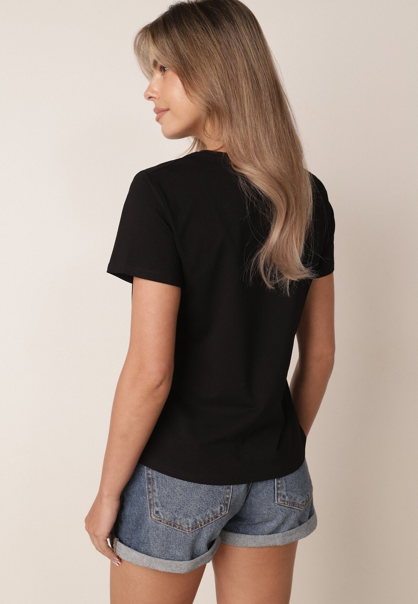 rosse line T-shirt clasic din bumbac decorat cu cusături rombice Onissa Negru