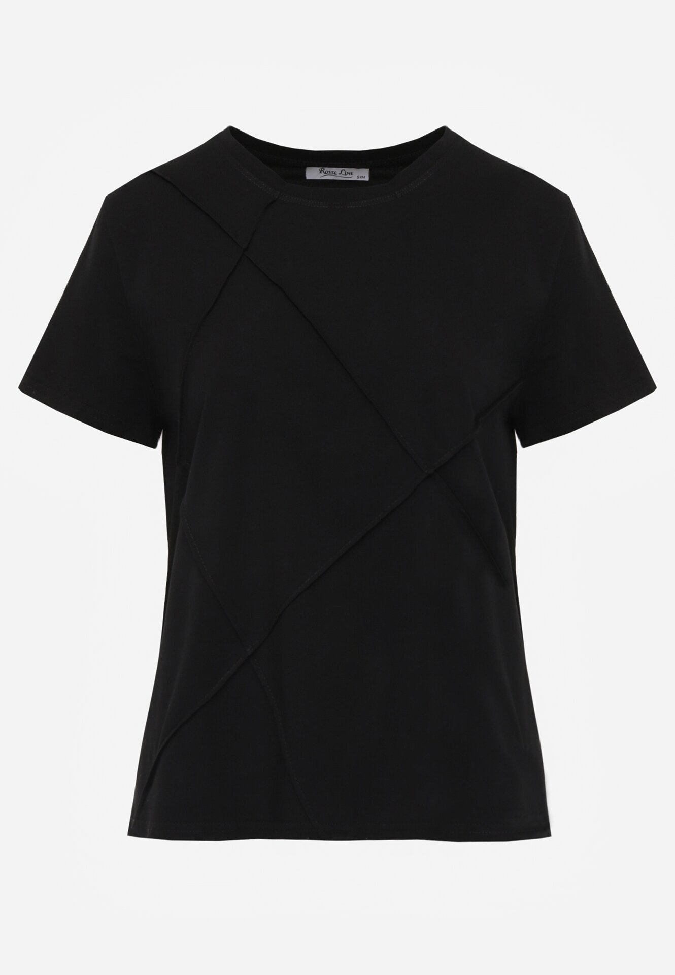 rosse line T-shirt clasic din bumbac decorat cu cusături rombice Onissa Negru