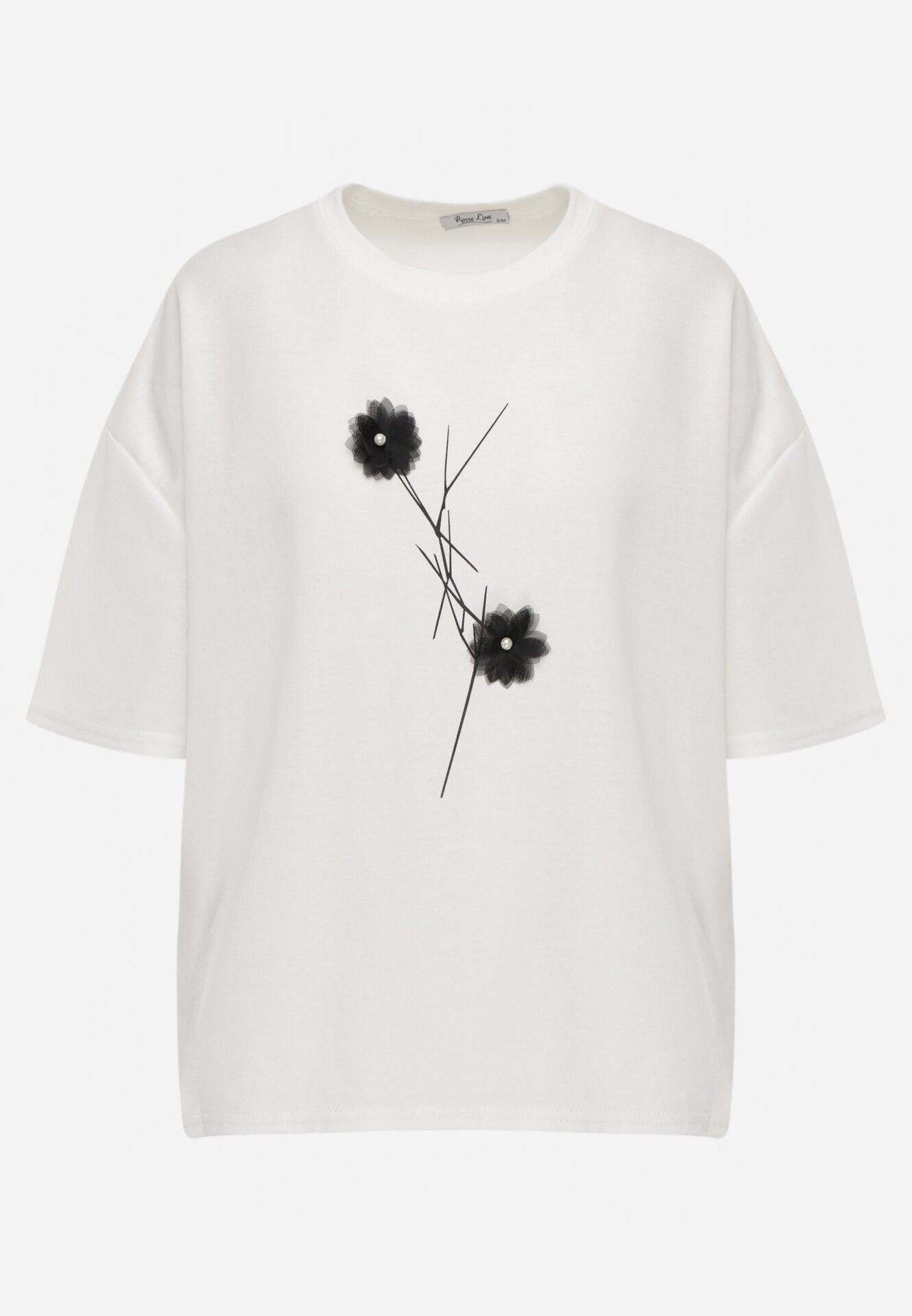 rosse line T-shirt din viscoză cu mărgele și flori 3D Rossalie Alb