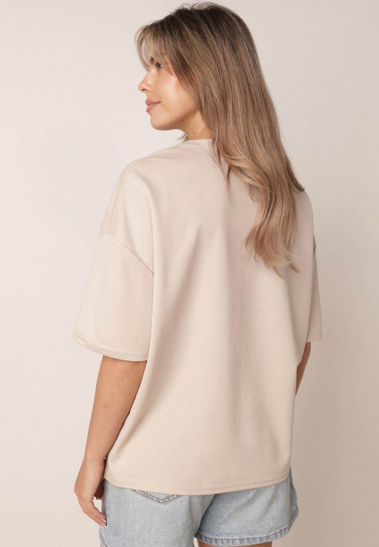 rosse line T-shirt din viscoză cu mărgele și flori 3D Rossalie Bej deschis