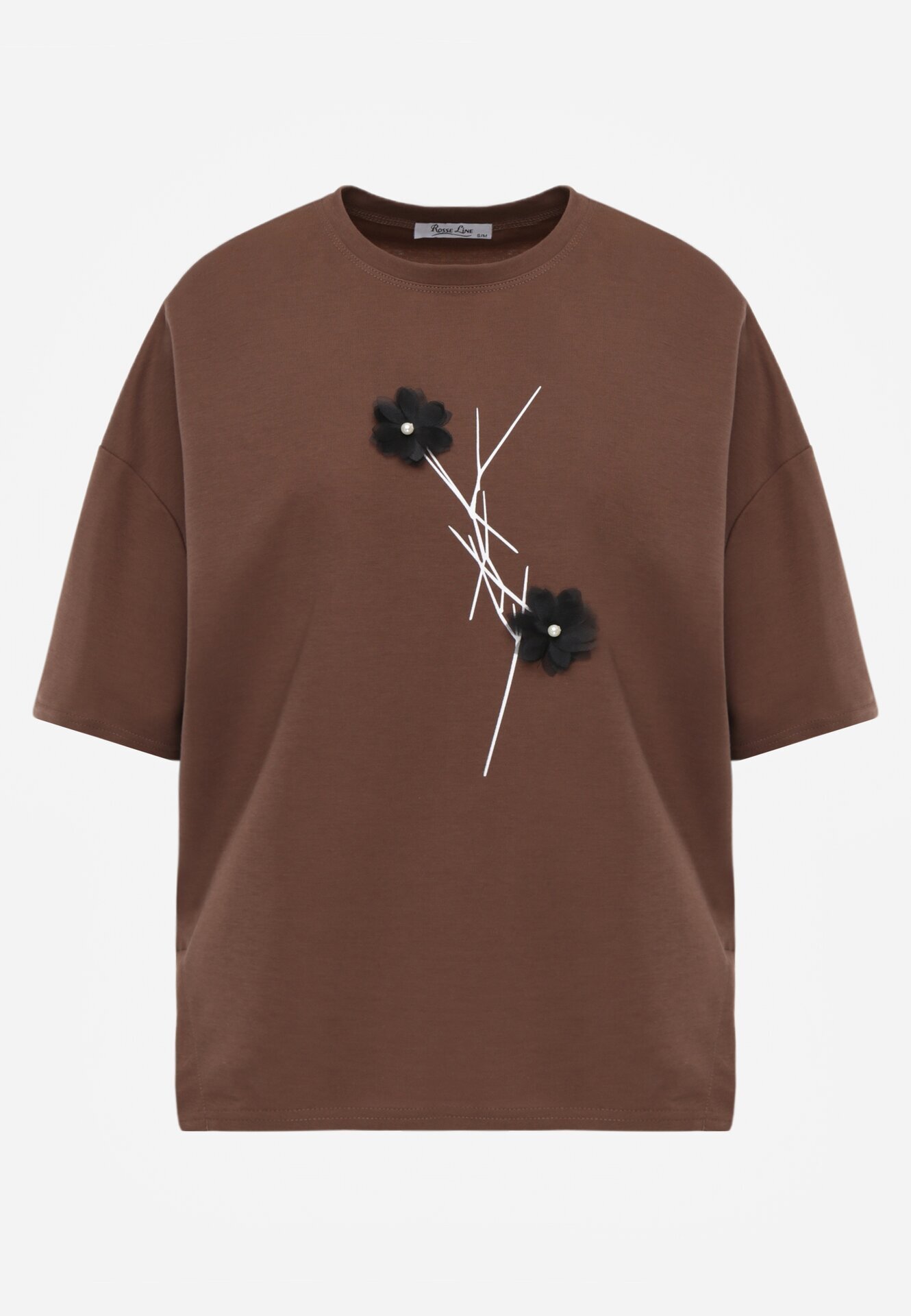 rosse line T-shirt din viscoză cu mărgele și flori 3D Rossalie Maro