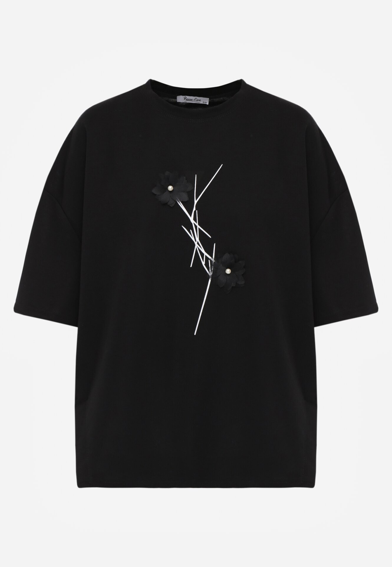 rosse line T-shirt din viscoză cu mărgele și flori 3D Rossalie Negru
