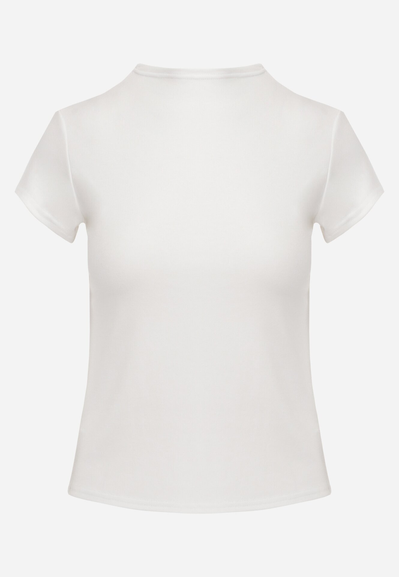 rosse line T-shirt simplu din viscoză cu guler tip tunică în stil minimalist Deleus Alb