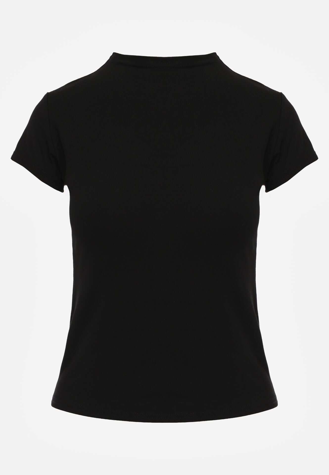 rosse line T-shirt simplu din viscoză cu guler tip tunică în stil minimalist Deleus Negru