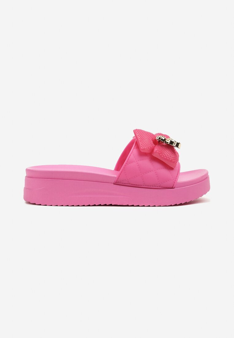 s.s Papuci Fucsia Matlasate cu Talpă Groasă cu Fundă și Aplicații Karseli