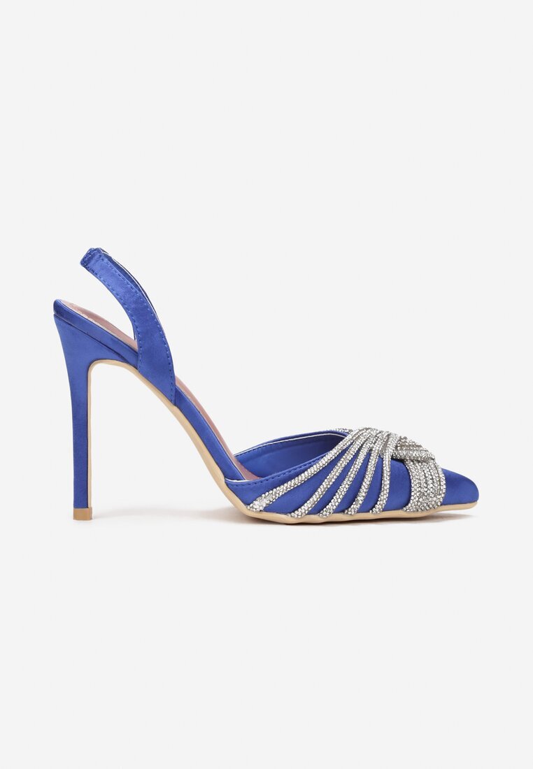  Sandale Albastre din satin cu toc stiletto cu zirconii Zore